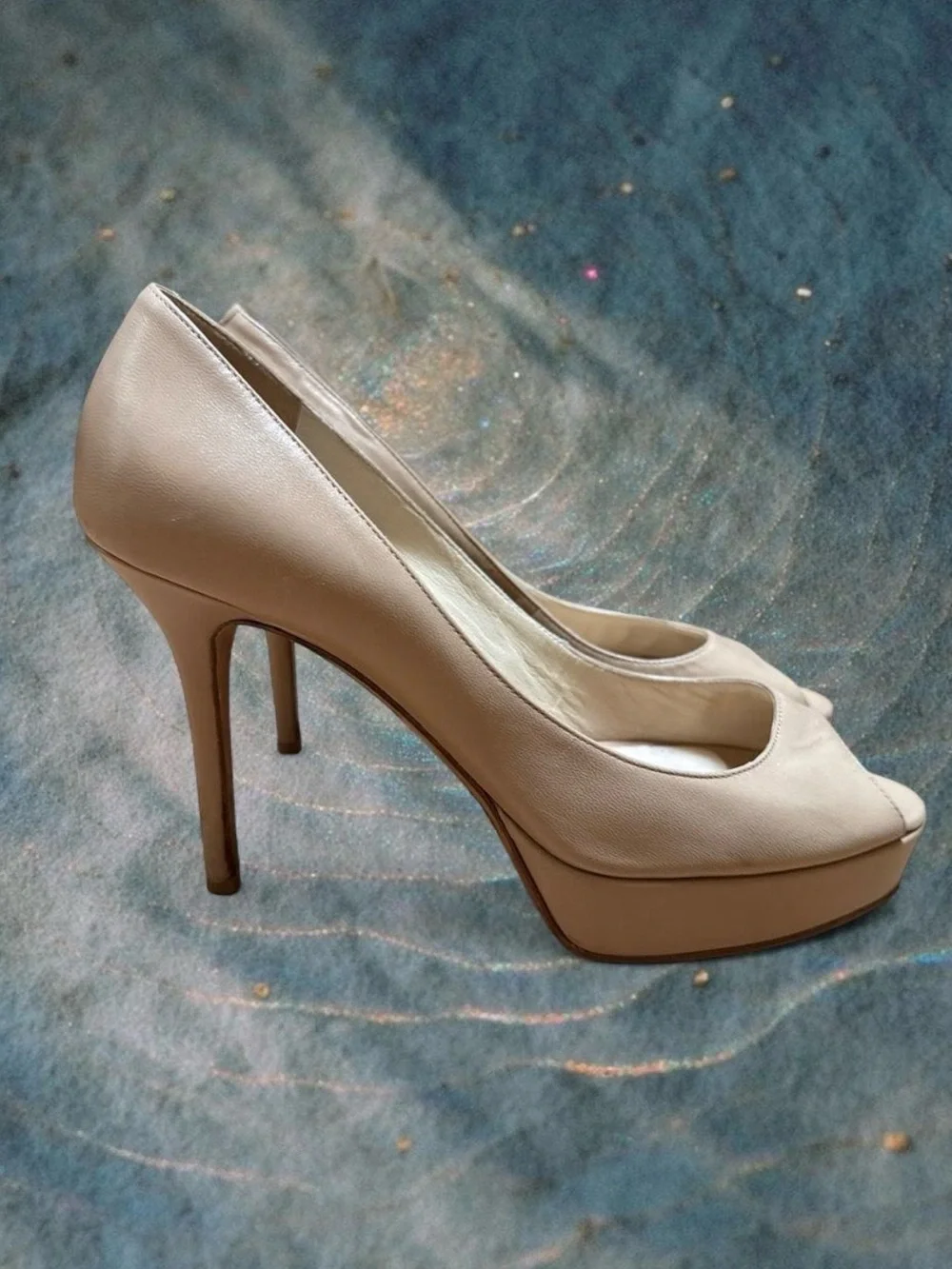 Jimmy Choo Nude Peep-Toe Leather Pumps